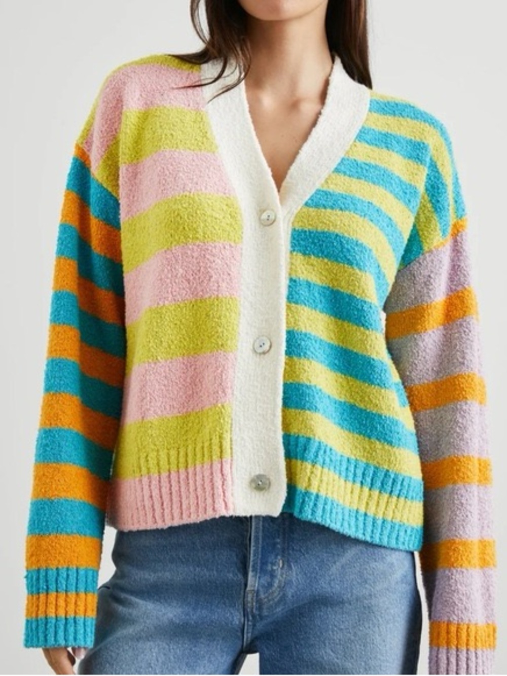 Rails Multicolor Striped V-Neck Cardigan in Pastel Mix